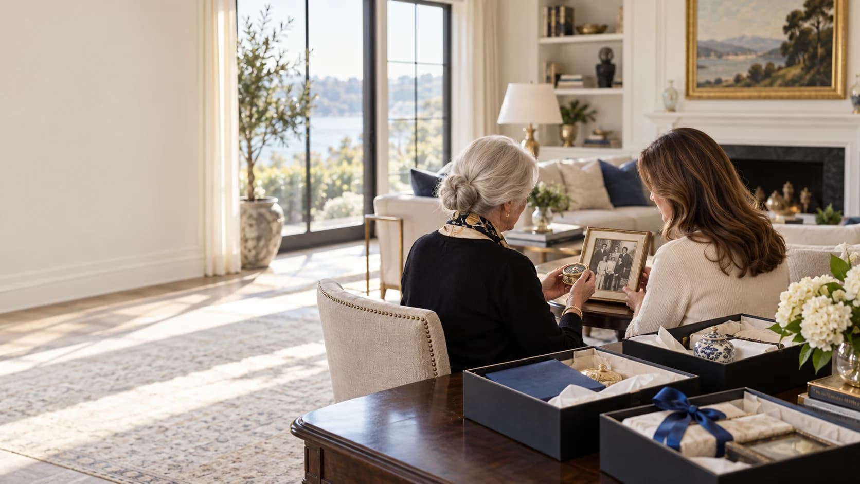 Family members and an estate professional discussing a home transition