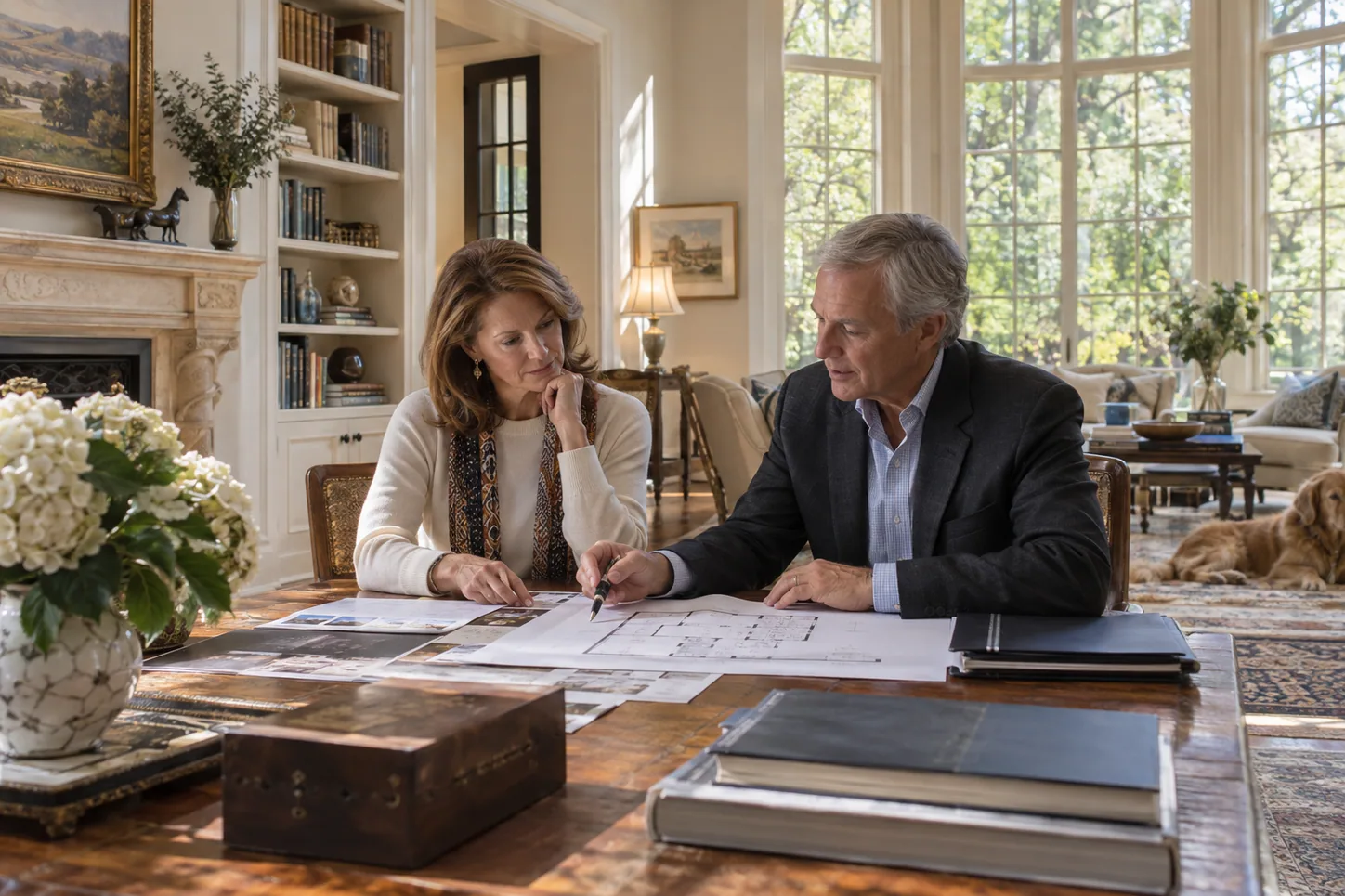 Family member and estate adviser planning a transition in a light-filled home
