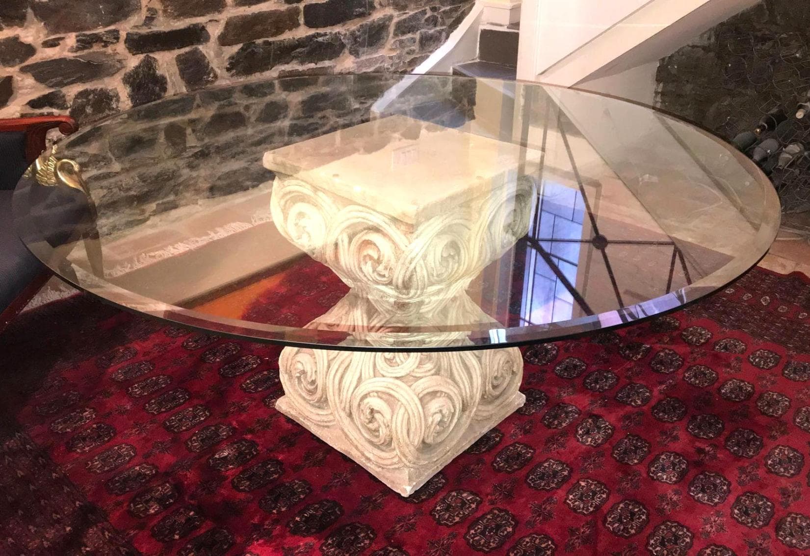 Handsome Plaster Column & Glass Top Round Dining Table., archived catalog photograph
