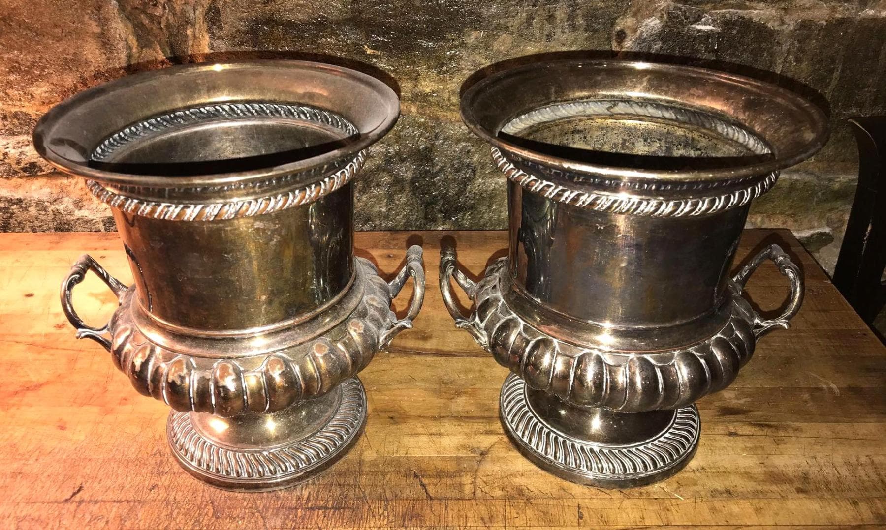 Pair, of Silver Plated Urns from Embassy, archived catalog photograph