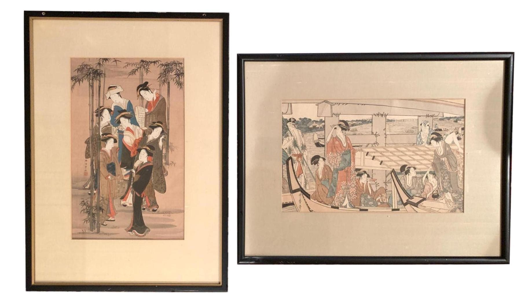 Asian Pair of framed art, archived catalog photograph