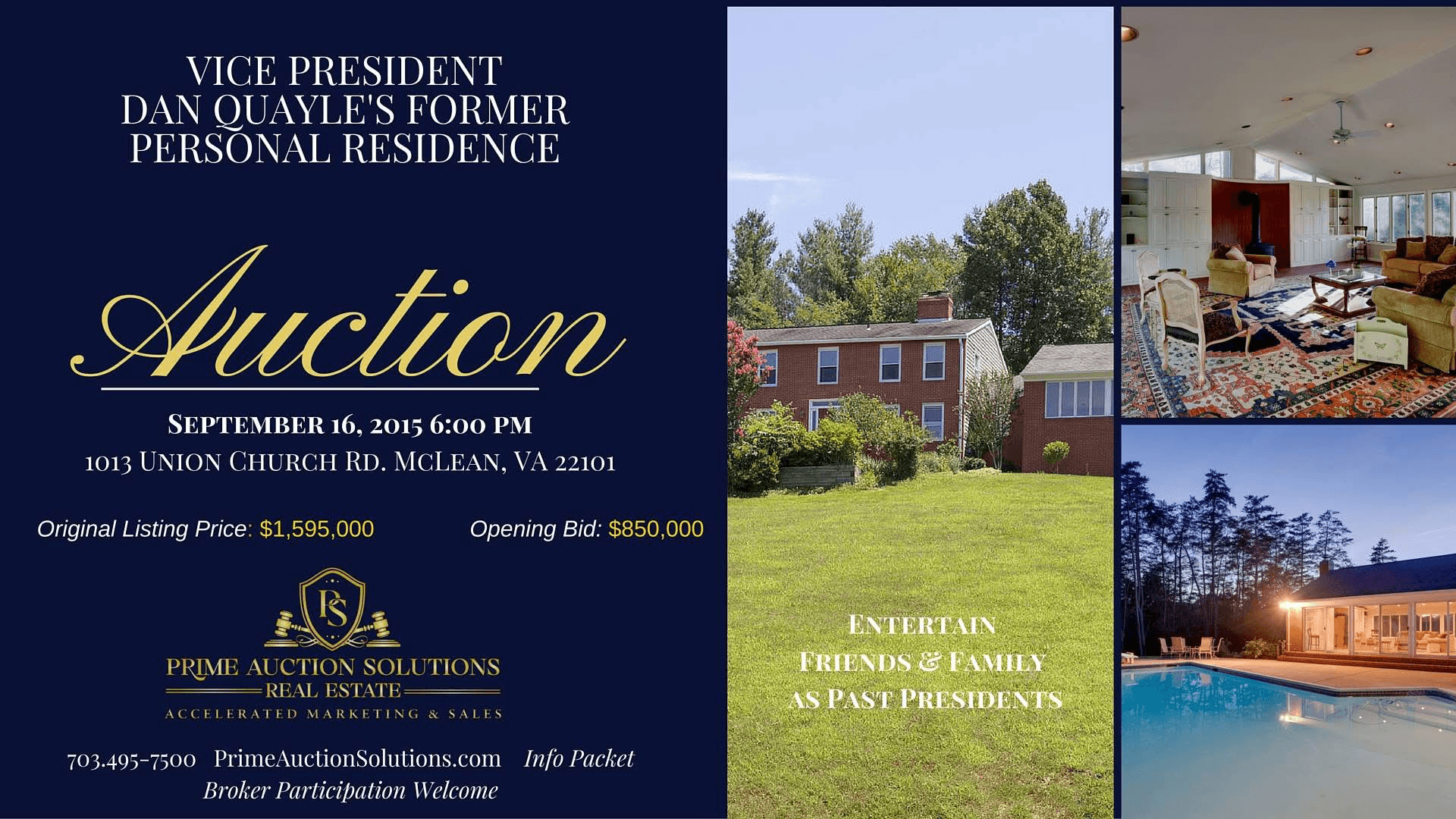Prime's 2015 auction flyer for the former McLean residence of Vice President Dan Quayle