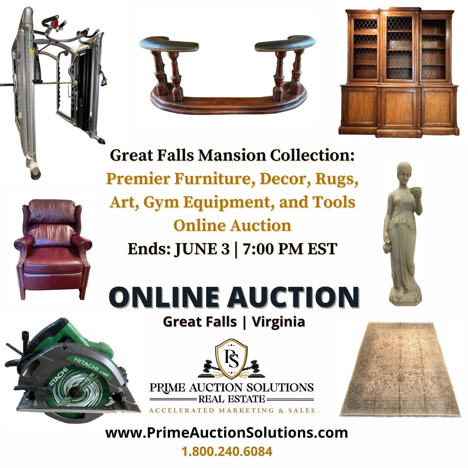 Prime Great Falls Mansion Collection campaign artwork featuring furniture, art, and decor