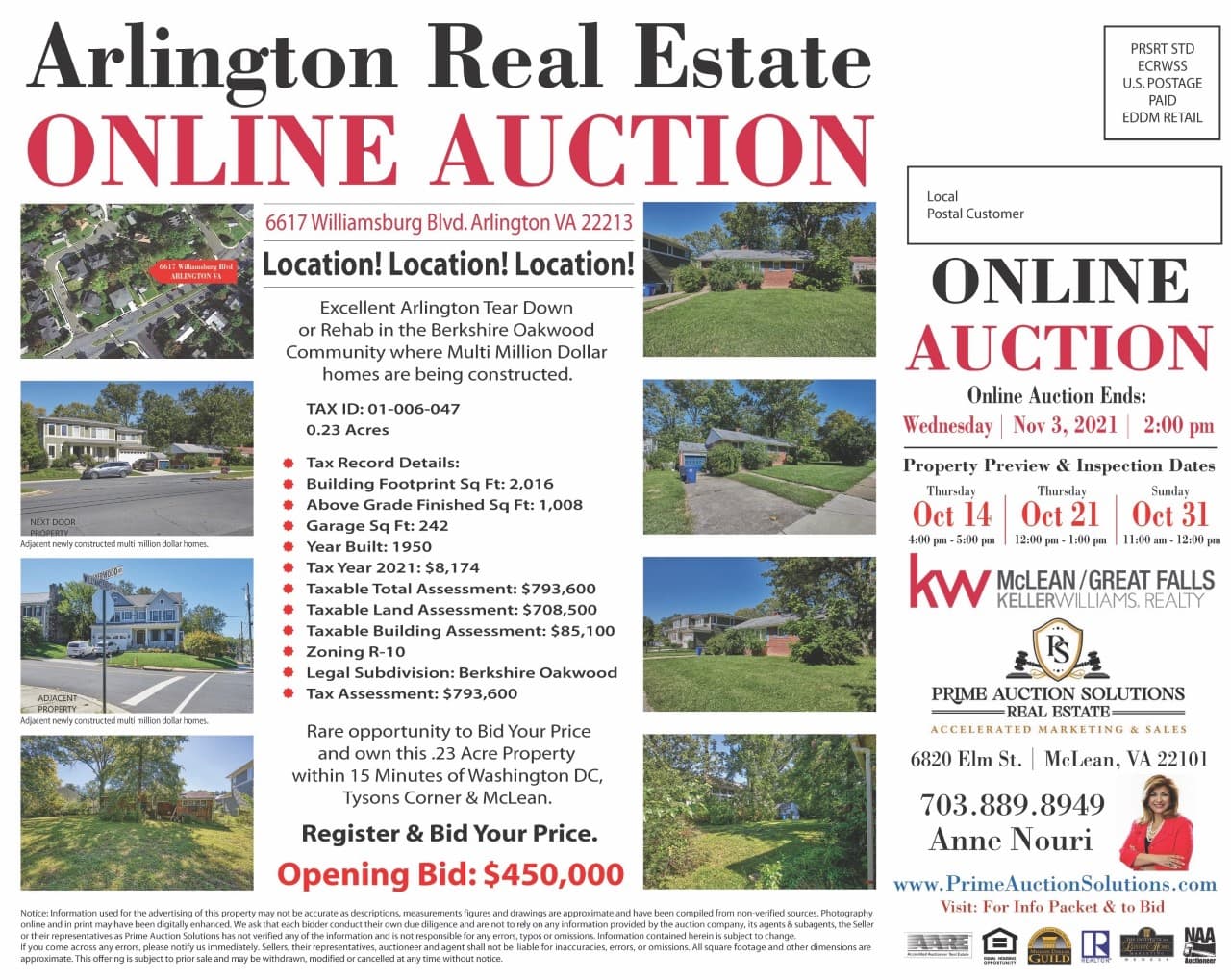 Arlington Real Estate Online Auction campaign flyer for 6617 Williamsburg Boulevard